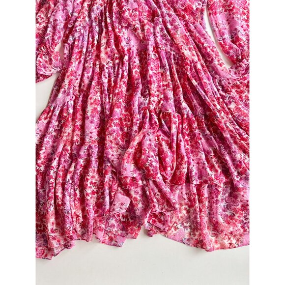 MISA Amelia Pink Del Rio Floral Chiffon Ruffle Cut-Out Tiered Maxi Dress, Size S - Picture 9 of 16
